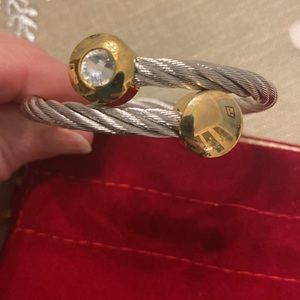 Rustic cuff silver and gold tone cuff style bracelet w/ faux gemstone